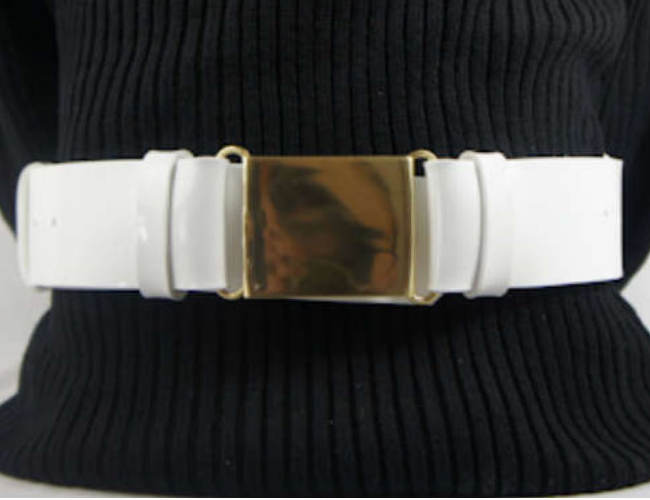 White parade belts with brass plate buckle